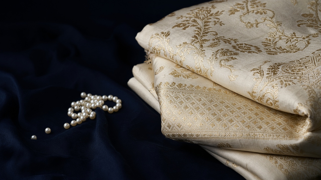 Ivory silk and a pearl necklace suggesting love astrology and relationship guidance